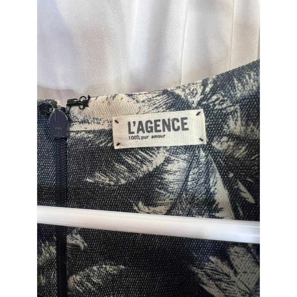 LAgence Sleeveless Blue White Linen Palm Tree Print Shift Dress Sz 4 - Picture 9 of 10